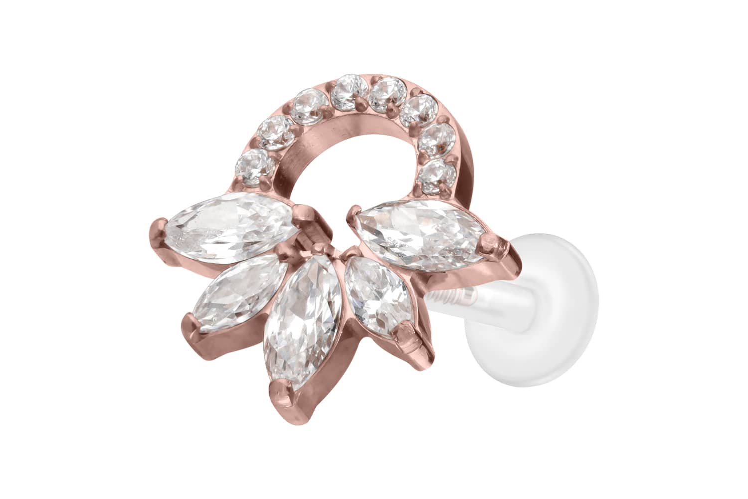 PTFE Labret Piercing mit Innengewinde + Titan-Aufsatz KRISTALLRASSEL